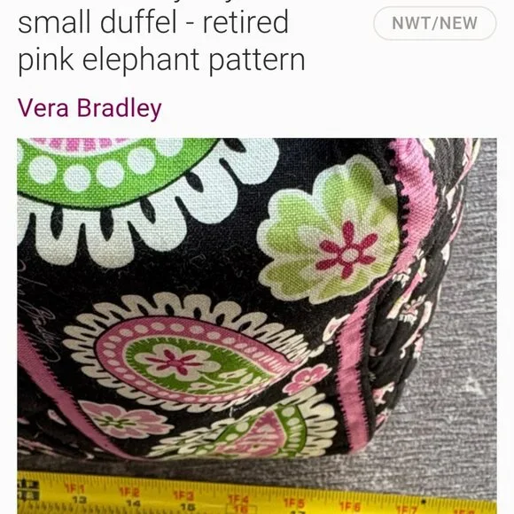 Vera Bradley Stylish Small Duffel bag in the retired "Pink Elephants" pattern. T - Picture 5 of 5